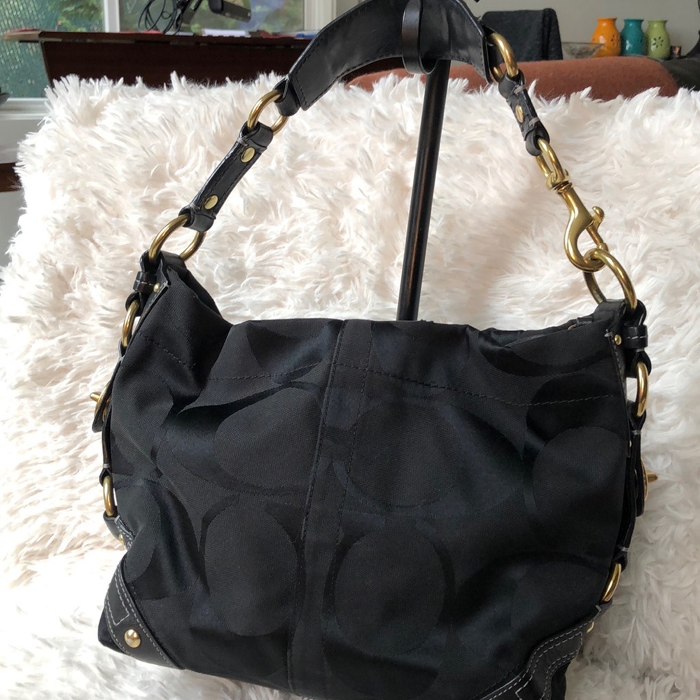 Coach Carly black signature shoulder bag